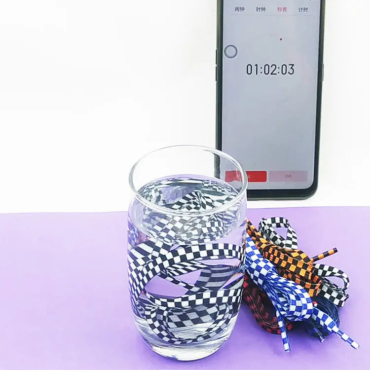 1 pair 140cm checkerboard print sneaker/samba shoelaces